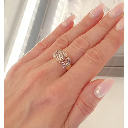 Pierścionek Morganit Biały Topaz Ametyst Diamenty