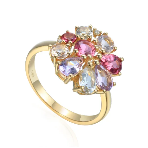 Pierścionek Morganit Biały Topaz Ametyst Diamenty