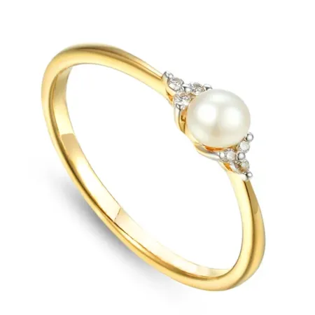 Złoty 585 Pierścionek Perła Diamenty Grawer