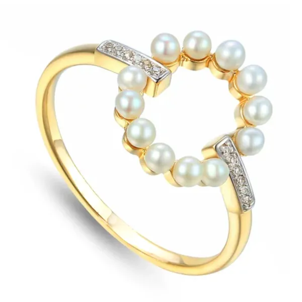 Złoty Pierścionek Perła i Diamenty pr. 585