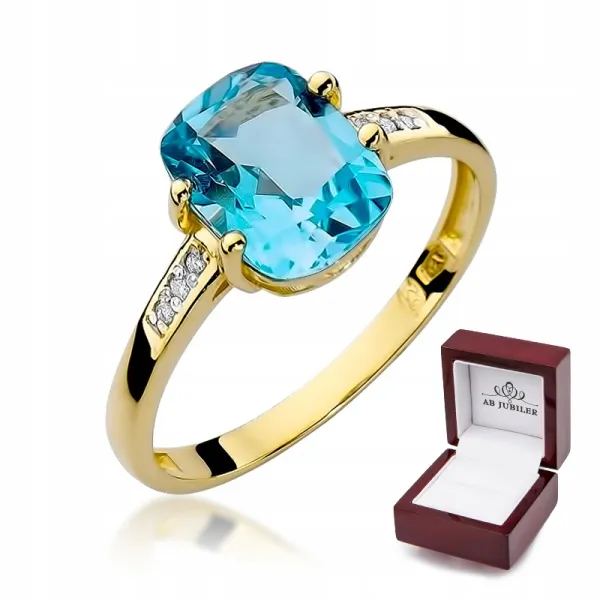 Złoty 585 Pierścionek Topaz 2,40ct i Brylanty