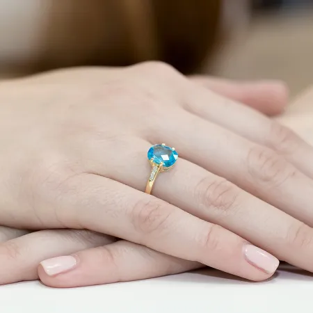 Złoty 585 Pierścionek Topaz 2,40ct i Brylanty