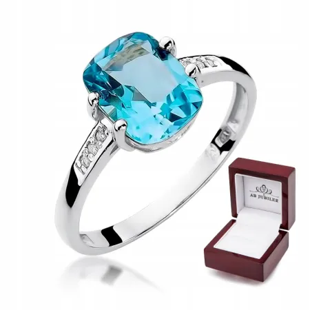 Pierścionek 585 w Białym Złocie Topaz i Brylanty