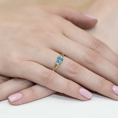 Pierścionek Zaręczynowy Białe Złoto Topaz Brylanty