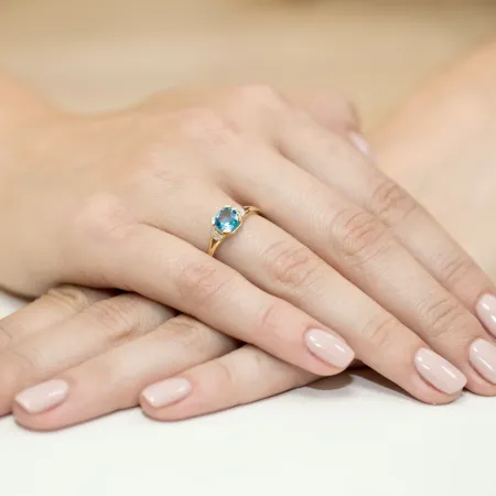 Złoty Zaręczynowy 585 Pierścionek Topaz i Brylanty