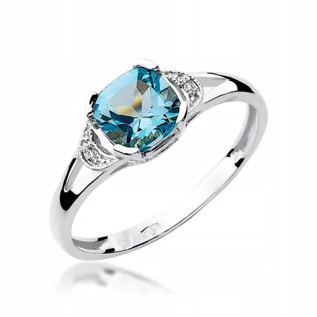 Złoty Zaręczynowy 585 Pierścionek Topaz i Brylanty