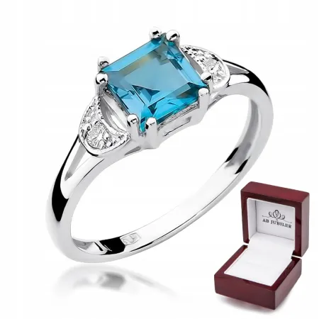 Pierścionek Zaręczynowy Białe Złoto Topaz Brylanty