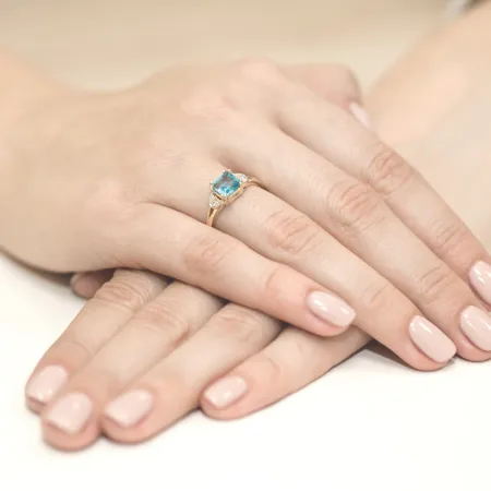 Złoty 14K Pierścionek Topaz Brylanty na Prezent