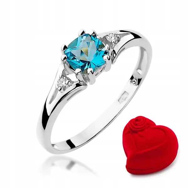 Zaręczynowy Pierścionek Białe Złoto Topaz Brylanty