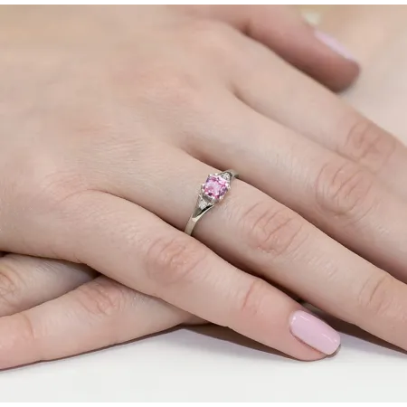 Pierścionek Białe Złoto 585 Różowy Topaz Brylanty