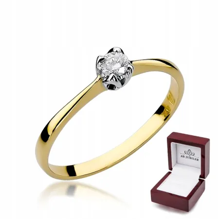 Złoty 14K Pierścionek Zaręczynowy Brylant Grawer