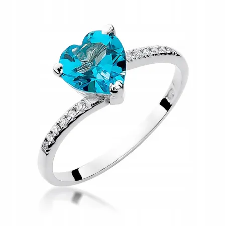 Złoty Zaręczynowy Pierścionek Serce Topaz Brylanty