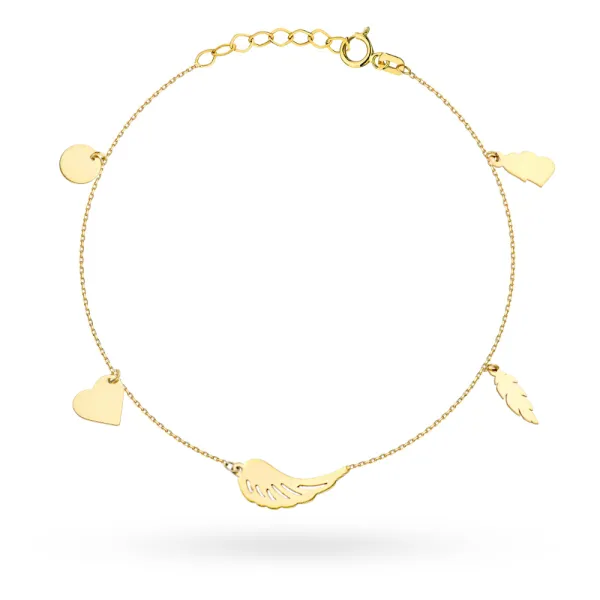 Złota Bransoletka 585 na Nogę ze Skrzydłem Sercem