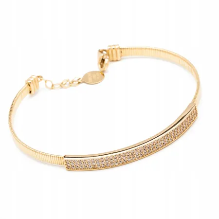 Złota Bransoletka Wysadzana Cyrkoniami Piękny Wzór