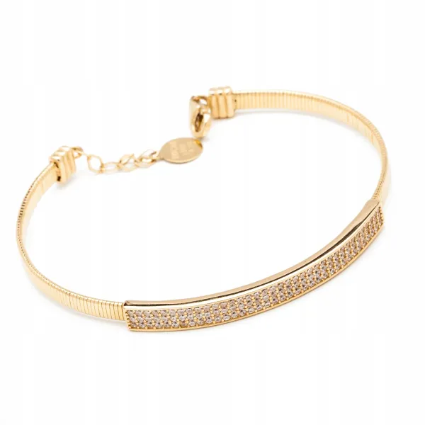 Złota Bransoletka Wysadzana Cyrkoniami Piękny Wzór