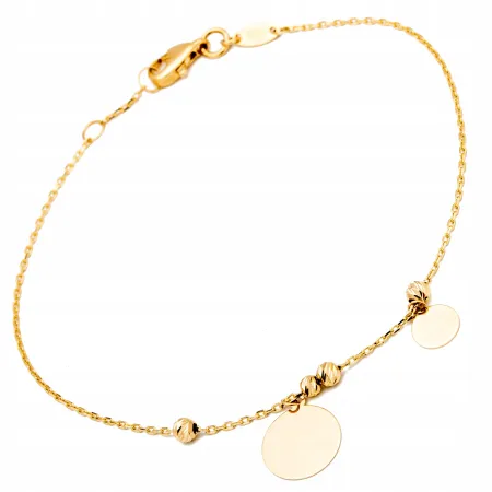 Złota 585  Modna Bransoletka z Kółkami Na Grawer