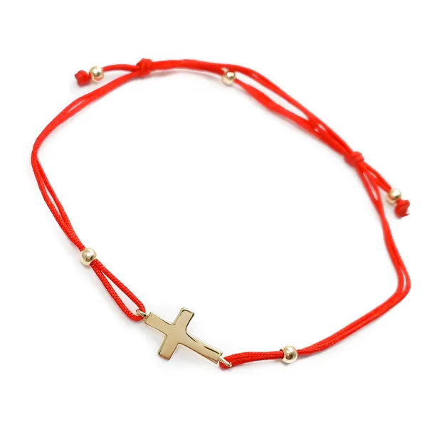 BRANSOLETKA NA SZNURKU ZŁOTA KRZYŻYK B951