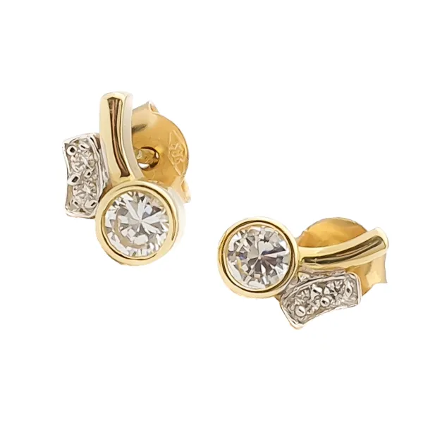 ZŁOTE ŚLICZNE KOLCZYKI CYRKONIE PRÓBA 585 SZTYFT