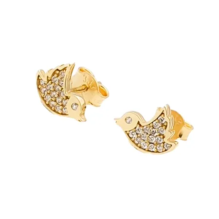 ZŁOTE KOLCZYKI PTASZKI Z CYRKONIAMI 