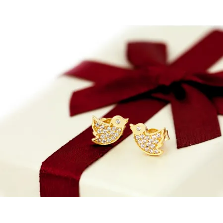 ZŁOTE KOLCZYKI PTASZKI Z CYRKONIAMI 