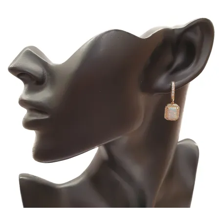 ZŁOTE KOLCZYKI OPAL I CYRKONIE ZAPIĘCIE ANGIELSKIE