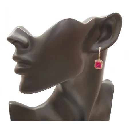 ZŁOTE KOLCZYKI WISZĄCE RUBIN 