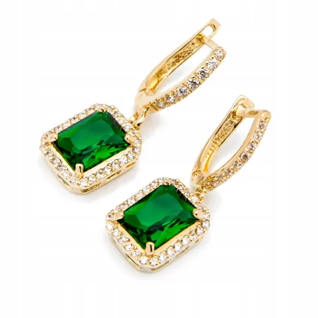 ZŁOTE 585 KOLCZYKI WISZĄCE ZE SZMARAGDEM 