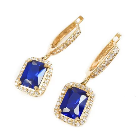 ZŁOTE 585 KOLCZYKI WISZĄCE Z SZAFIREM