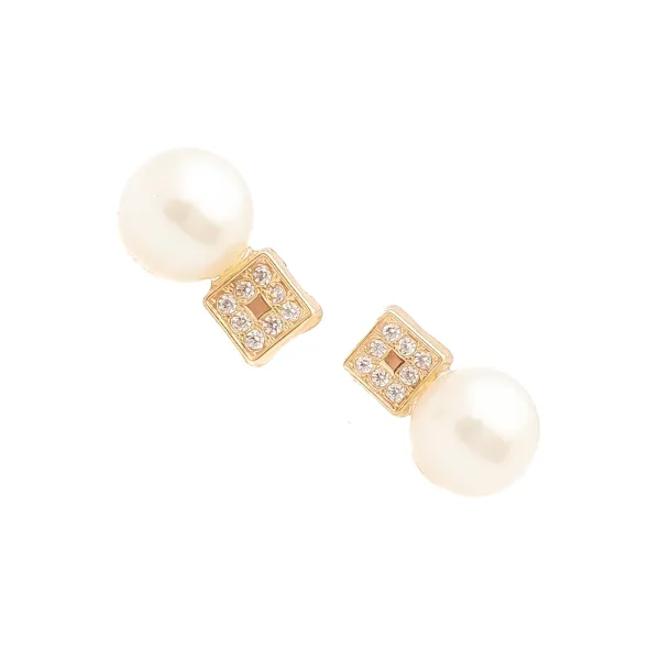 ZŁOTE KOLCZYKI PERŁA I CYRKONIE SZTYFT PR 585