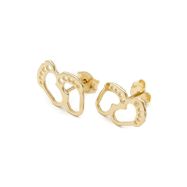 Złote Kolczyki Stópki pr 585 Sztyft na Prezent