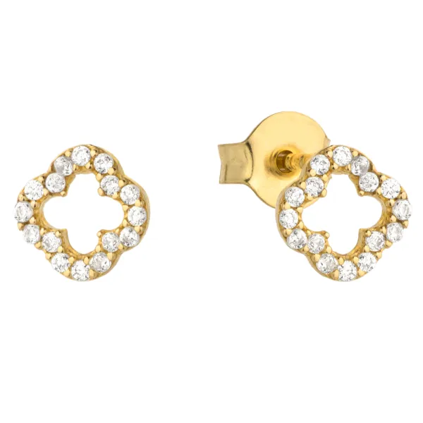 Złote Kolczyki 585 Koniczynki z Cyrkoniami 8mm 