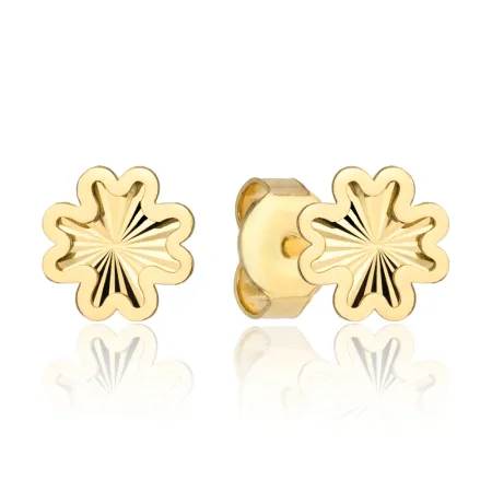 Złote Kolczyki 585 Koniczynki Diamentowane Lśniące