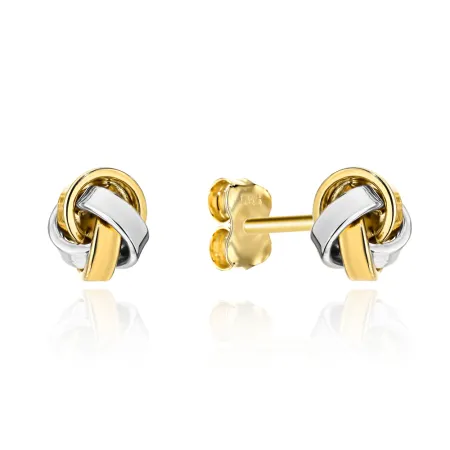 Złote Kolczyki 585 Supełki Żółto-Białe Złoto 
