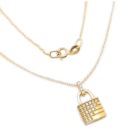 Złoty 585 Naszyjnik z Kłódką Cyrkonie na Prezent 