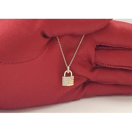 Złoty 585 Naszyjnik z Kłódką Cyrkonie na Prezent 