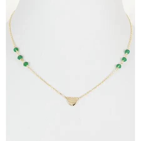 Złoty Naszyjnik 585 Serduszko Zielone Cyrkonie