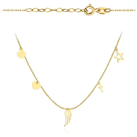 Złoty Naszyjnik 585 Koniczyna Serce Gwiazdka Krzyż