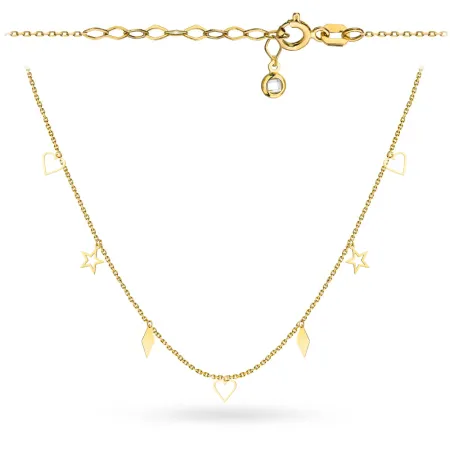 Złoty Naszyjnik 585 Serca Gwiazdki Romby Cyrkonia