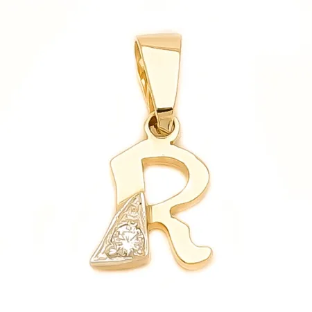 ZŁOTA ZAWIESZKA LITERKA R z CYRKONIĄ