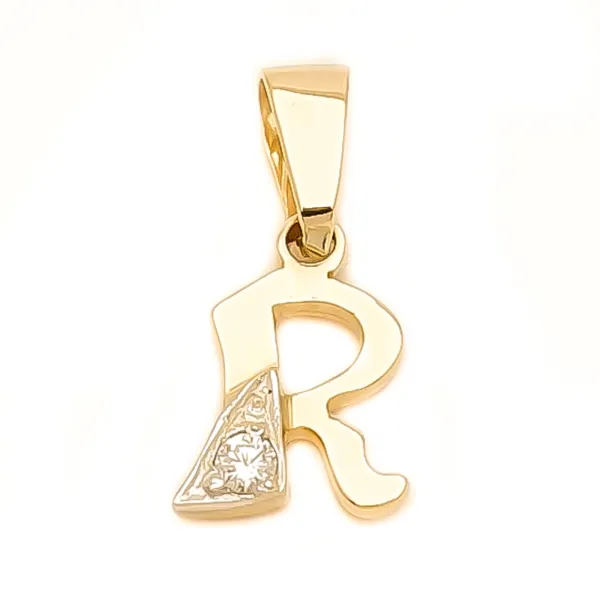 ZŁOTA ZAWIESZKA LITERKA R z CYRKONIĄ