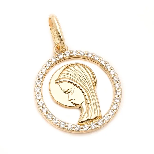 Złoty 585 Medalik Matka Boska Cyrkonie na Prezent