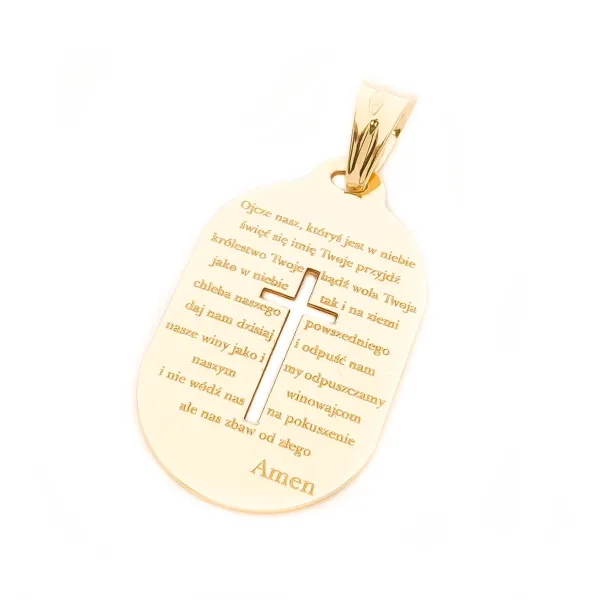 Złota 14K Zawieszka z Modlitwą i Krzyżykiem Grawer