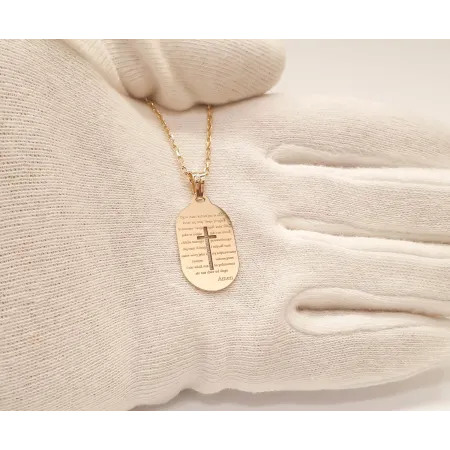 Złota 14K Zawieszka z Modlitwą i Krzyżykiem Grawer