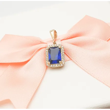 ZŁOTA 585 ZAWIESZKA SZAFIR CYRKONIA 