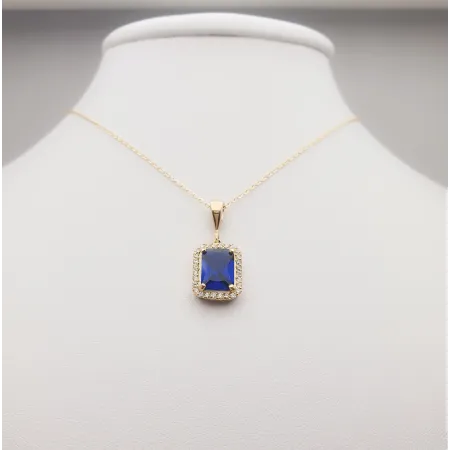 ZŁOTA 585 ZAWIESZKA SZAFIR CYRKONIA 