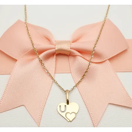 Złota Zawieszka Literka ''U'' w Sercu 585