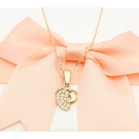 Złota 585 Zawieszka Stópki Cyrkonie na Prezent