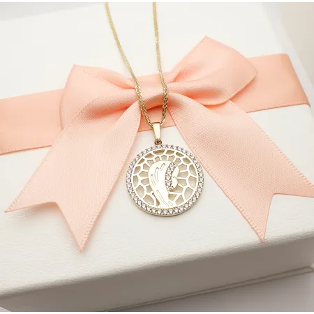 Złoty Medalik z Matką Boską Cyrkonie Próba 585