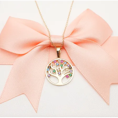 Złota Zawieszka Drzewko Szczęścia Kolorowe Cyrkoni