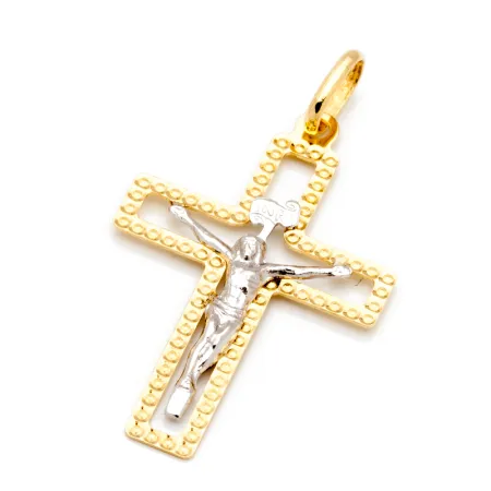ZŁOTY KRZYŻYK Z PANEM JEZUSEM ŻÓŁTO BIAŁE ZŁOTO 